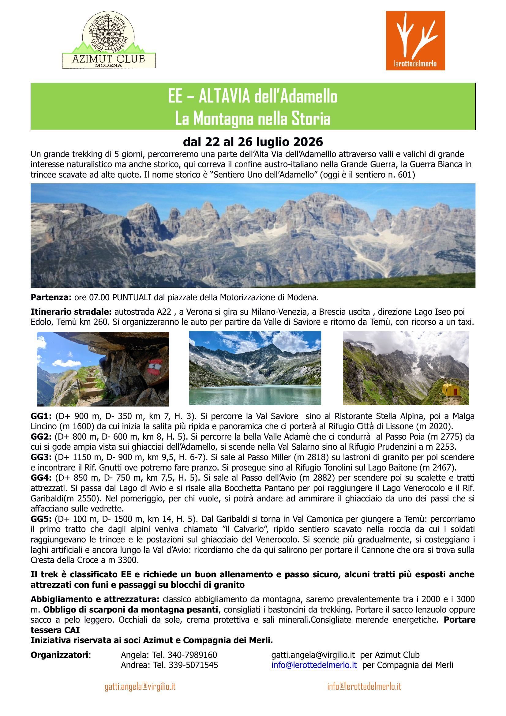 Scheda dell’iniziativa: EE – Altavia dell’Adamello, La Montagna nella Storia, dal 22 al 26 luglio 2026